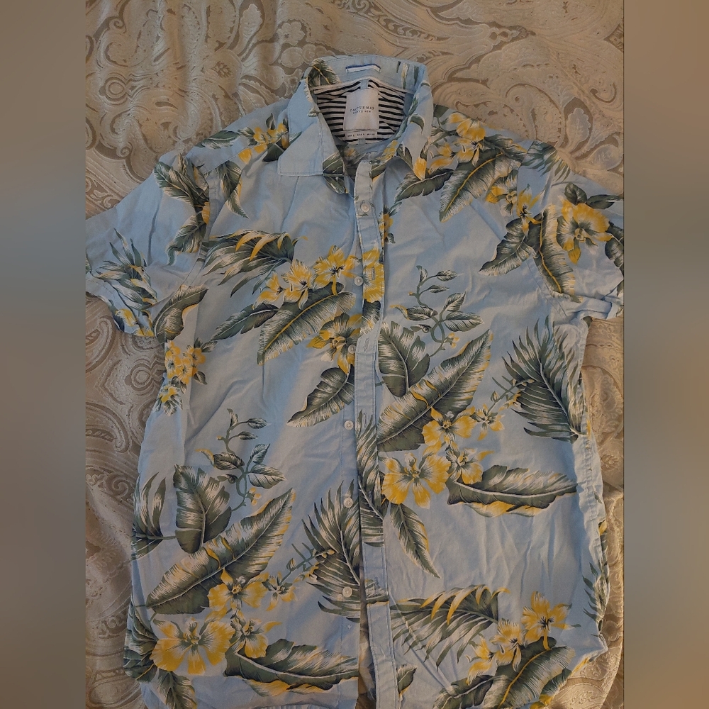 Tropical Blue and Yellow Casual Button Down Shirt
